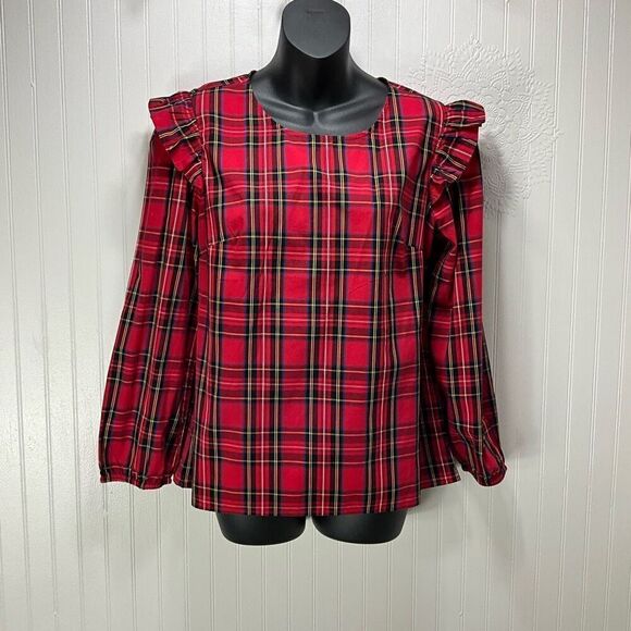 J. CREW Long Sleeve Plaid Blouse - Picture 1 of 5